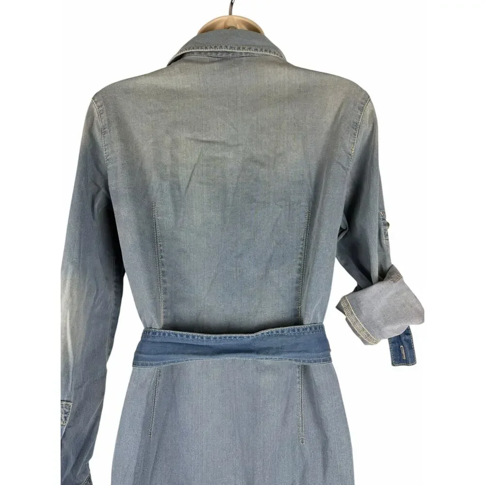 Tory Burch Brigette Belted Tie Denim Shirt Dress Light Wash Size 2